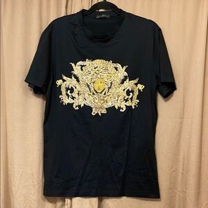 Versace L Black Gold Ornate Short Sleeve Tee